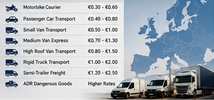 European transport rates per kilometer for vans trucks and freight logistics