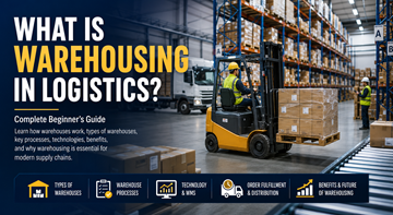 Modern logistics warehouse with shelves forklifts pallets and workers managing inventory in Europe